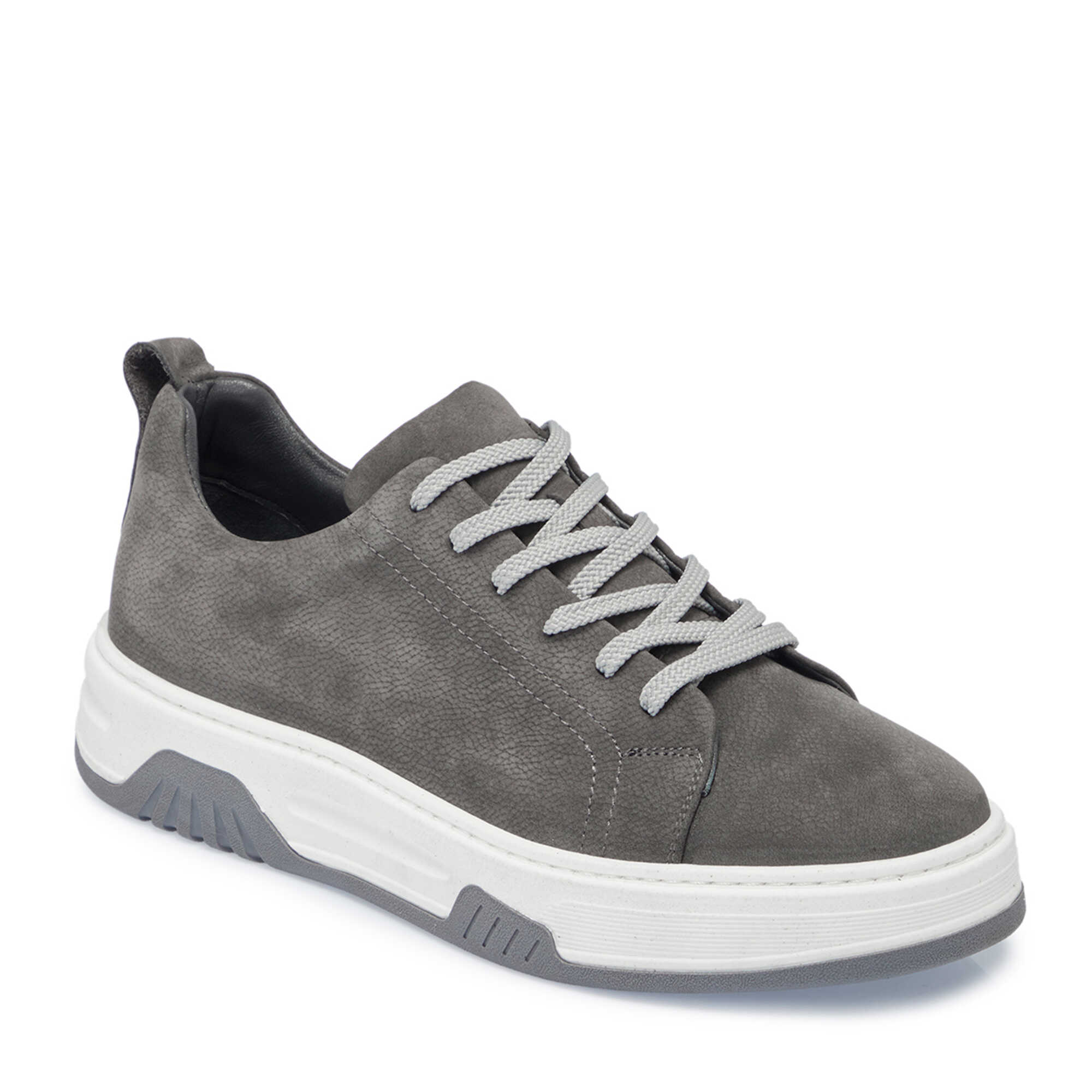 Gri Hakiki Nubuk Deri Erkek Sneaker - E26I1AY57637-A40