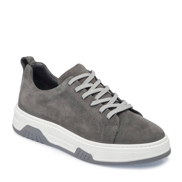 Gri Hakiki Nubuk Deri Erkek Sneaker - E26I1AY57637-A40 - 1