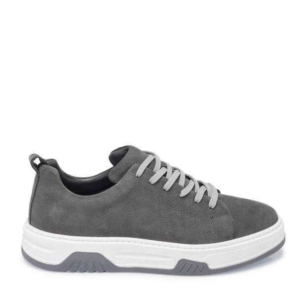 Gri Hakiki Nubuk Deri Erkek Sneaker - E26I1AY57637-A40 - 3
