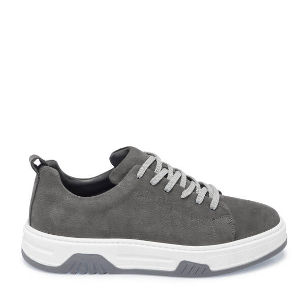 Gri Hakiki Nubuk Deri Erkek Sneaker - E26I1AY57637-A40 - 3