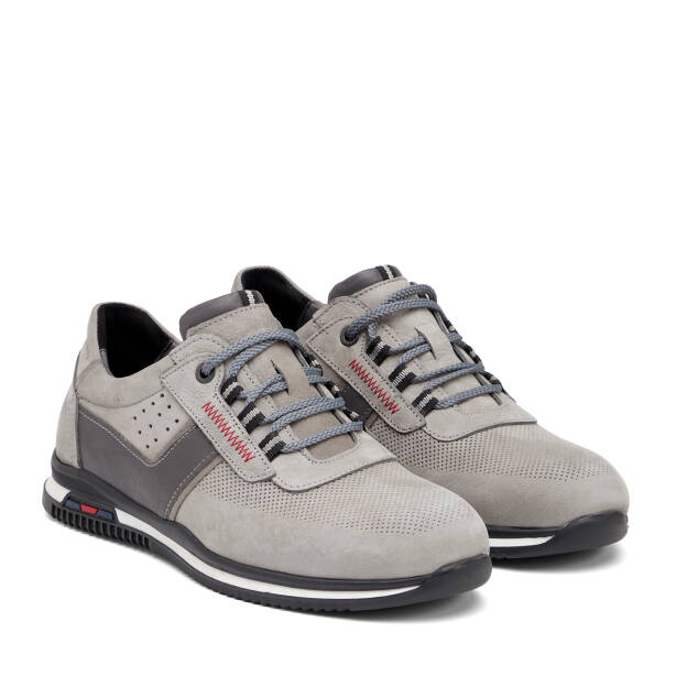 Gri Hakiki Nubuk Deri Erkek Sneaker - E26I1AY57642-A40 - 2