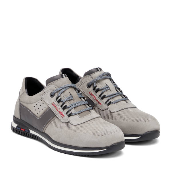 Gri Hakiki Nubuk Deri Erkek Sneaker - E26I1AY57642-A40 - 2