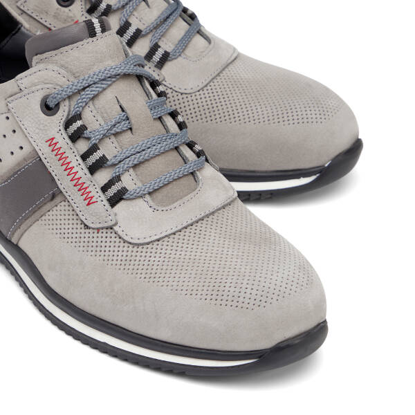Gri Hakiki Nubuk Deri Erkek Sneaker - E26I1AY57642-A40 - 3