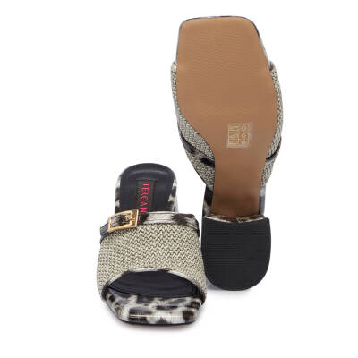 Gri Hasır - Deri Leopar Kadın Terlik - K25Y1TR68005-U7O - 4