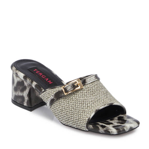 Gri Hasır Leopar Desenli Kadın Terlik - K25Y1TR68005-U7O - 2