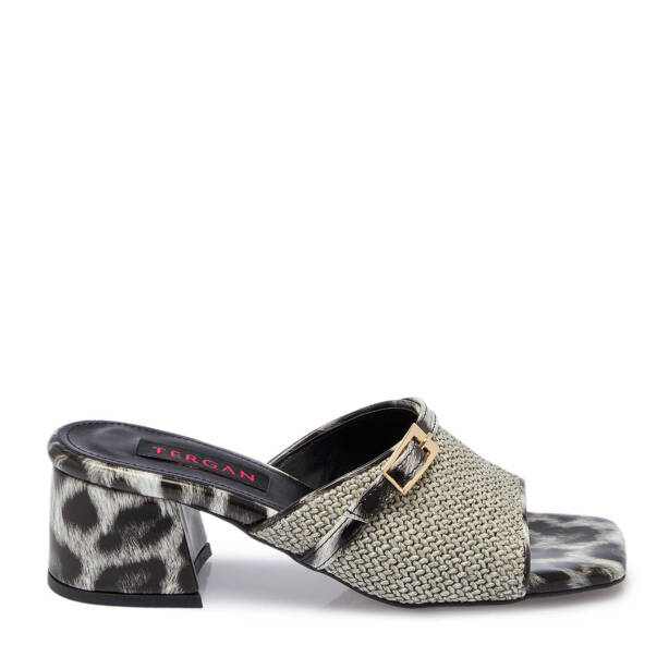 Gri Hasır Leopar Desenli Kadın Terlik - K25Y1TR68005-U7O - 1