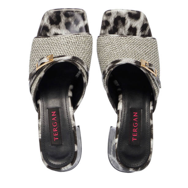 Gri Hasır Leopar Desenli Kadın Terlik - K25Y1TR68005-U7O - 5