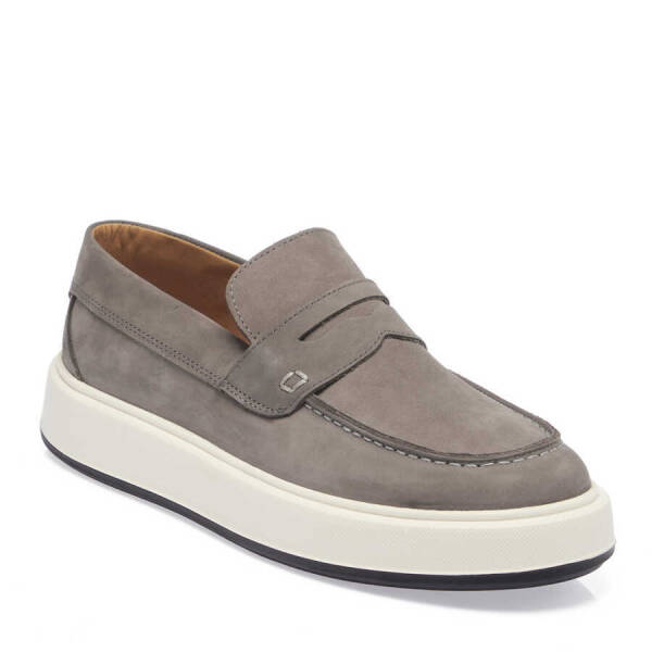 Gri Hakiki Nubuk Deri Erkek Loafer - E24I1AY56883-A40 - 2
