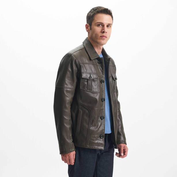 Haki Deri Erkek Deri Mont - E24KDM310585-R2X - Tergan