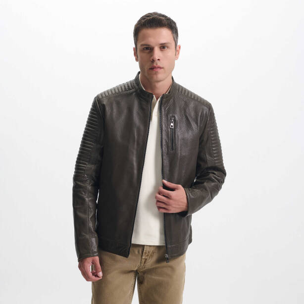 Haki Deri Erkek Deri Mont - E24KDM310586-R2X - Tergan