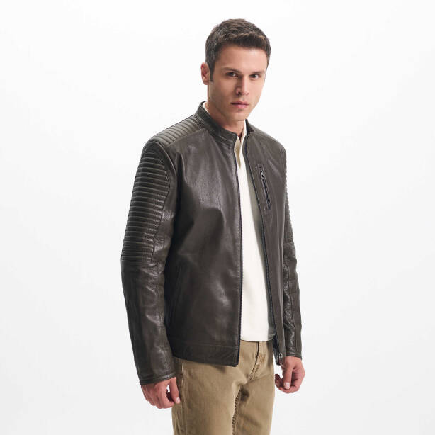 Haki Deri Erkek Deri Mont - E24KDM310586-R2X - Tergan