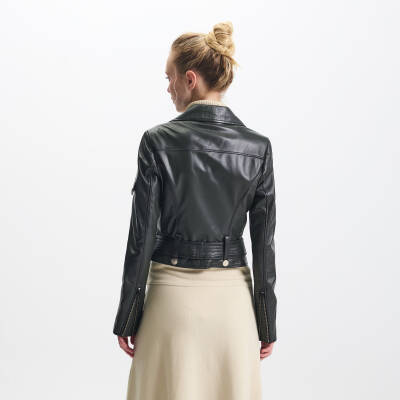 Haki Deri Kadın Deri Biker Mont - K24IDM320440-R45 - 4