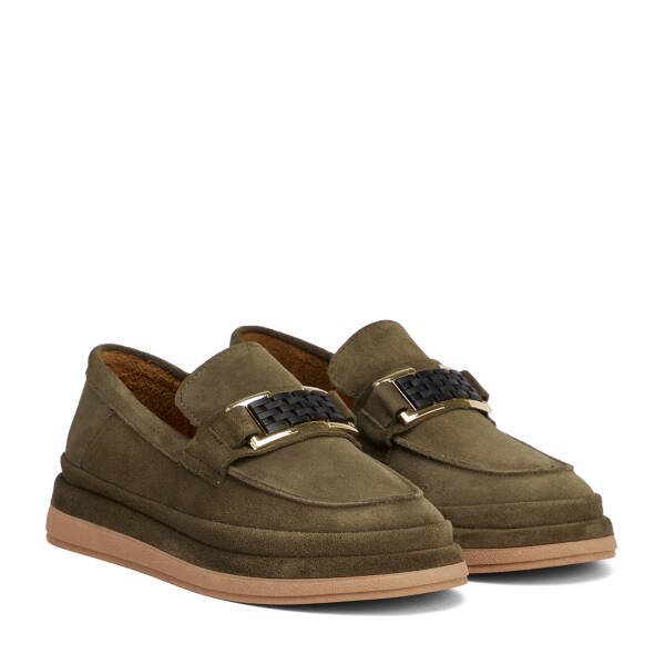 Haki Hakiki Süet Deri Kadın Loafer - K26S1AY68866-J86 - 2