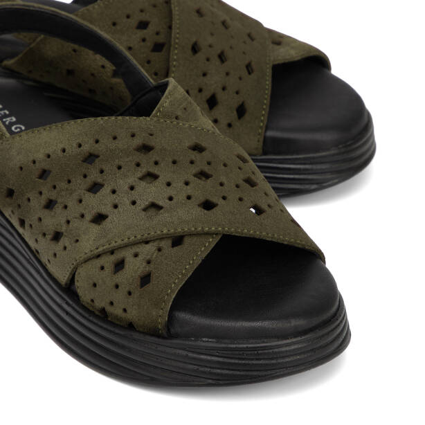 Haki Hakiki Süet Deri Kadın Sandalet - K26Y1SN68594-J86 - 3