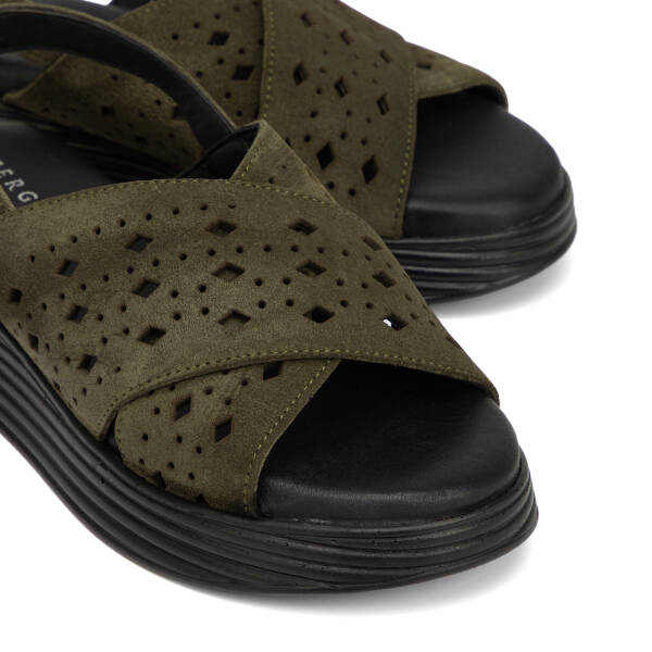 Haki Hakiki Süet Deri Kadın Sandalet - K26Y1SN68594-J86 - 3