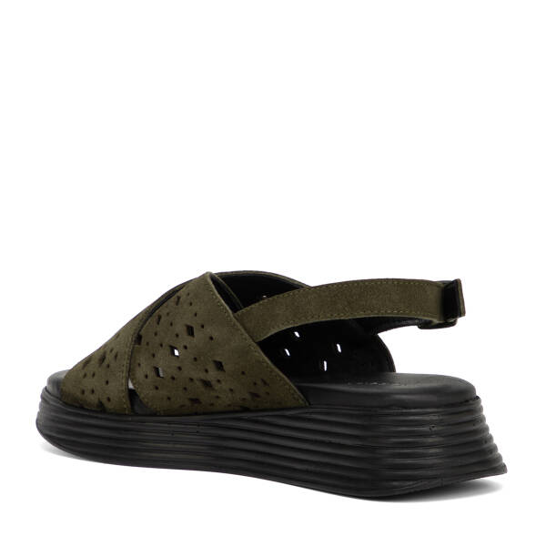 Haki Hakiki Süet Deri Kadın Sandalet - K26Y1SN68594-J86 - 4
