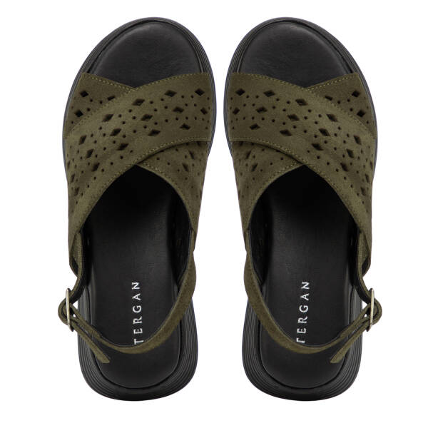 Haki Hakiki Süet Deri Kadın Sandalet - K26Y1SN68594-J86 - 5
