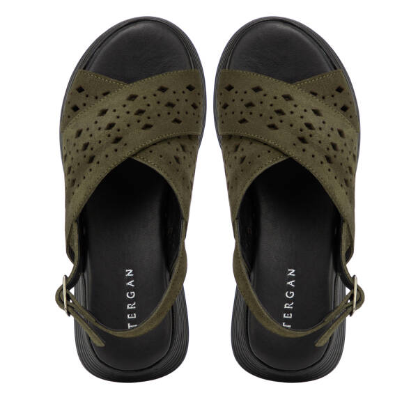 Haki Hakiki Süet Deri Kadın Sandalet - K26Y1SN68594-J86 - 5