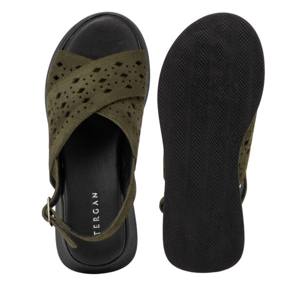 Haki Hakiki Süet Deri Kadın Sandalet - K26Y1SN68594-J86 - 6