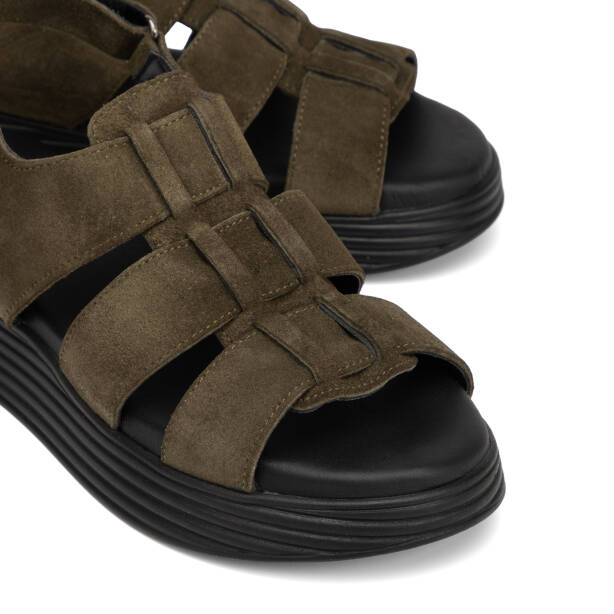 Haki Hakiki Süet Deri Kadın Sandalet - K26Y1SN68595-J86 - 3
