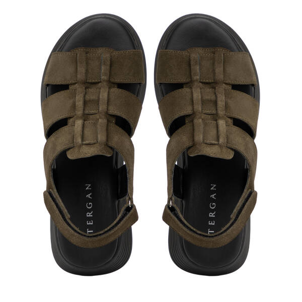 Haki Hakiki Süet Deri Kadın Sandalet - K26Y1SN68595-J86 - 5