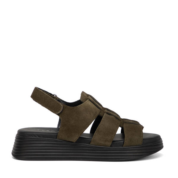 Haki Hakiki Süet Deri Kadın Sandalet - K26Y1SN68595-J86 - 1