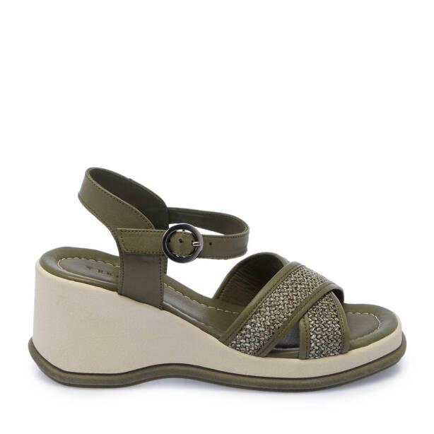 Haki Hasır - Deri Kadın Sandalet - K25Y1SN68055-H48 - 1