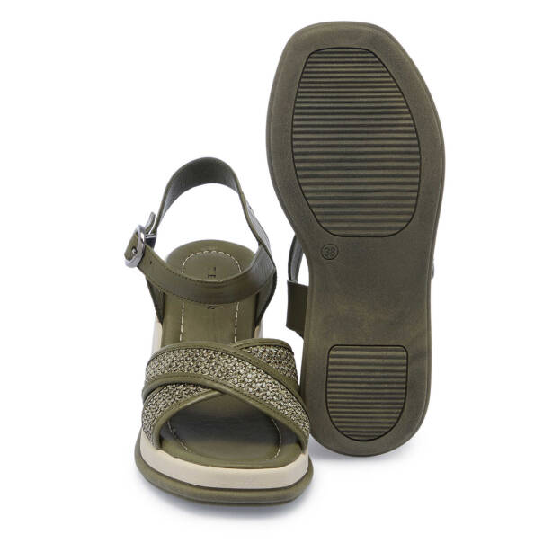 Haki Hasır - Deri Kadın Sandalet - K25Y1SN68055-H48 - 4