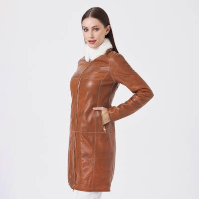 Kahve Deri-Kürk Kadın Deri Trençkot - K23KKM320412-R51 - 4
