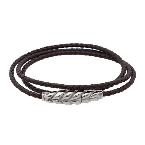 Kahverengi Deri - Çelik Erkek Bileklik - E1BLK0410308-D63 