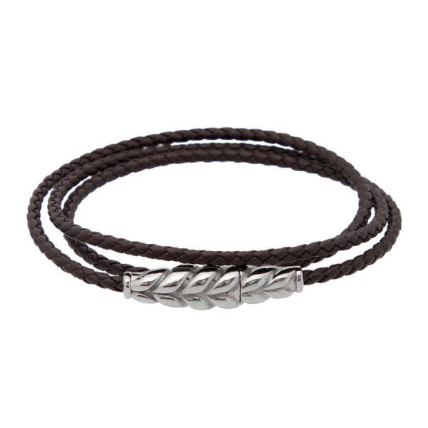 Kahverengi Deri - Çelik Erkek Bileklik - E1BLK0410308-D63 - 1