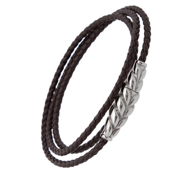 Kahverengi Deri - Çelik Erkek Bileklik - E1BLK0410308-D63 - 2