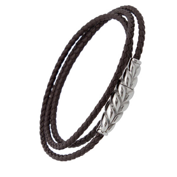 Kahverengi Deri - Çelik Erkek Bileklik - E1BLK0410308-D63 - 2