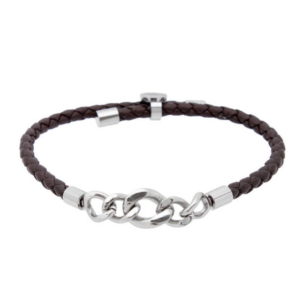 Kahverengi Deri - Çelik Erkek Bileklik - E1BLK0410310-D63 - 1