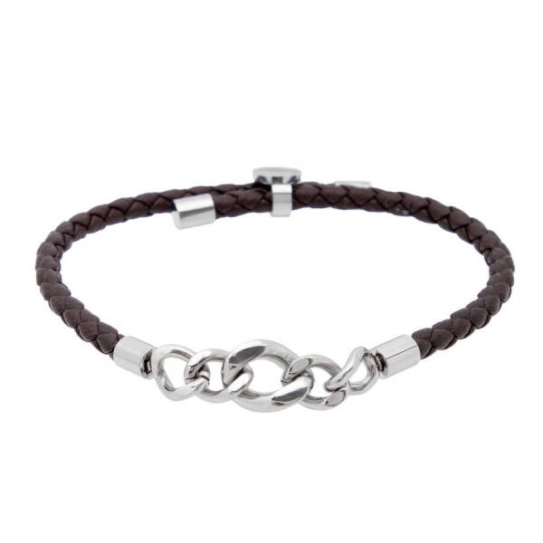Kahverengi Deri - Çelik Erkek Bileklik - E1BLK0410310-D63 - 1