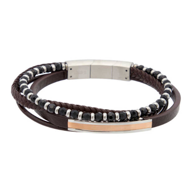 Kahverengi Deri - Çelik Erkek Bileklik - E1BLK0410314-D63 - 1