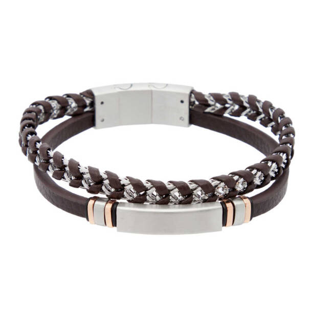 Kahverengi Deri - Çelik Erkek Bileklik - E1BLK0410319-U0O - 1