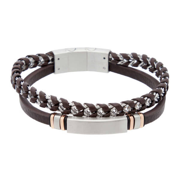 Kahverengi Deri - Çelik Erkek Bileklik - E1BLK0410319-U0O - 1