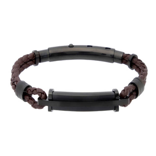 Kahverengi Deri - Çelik Erkek Bileklik - E1BLK0410322-D63 - 1