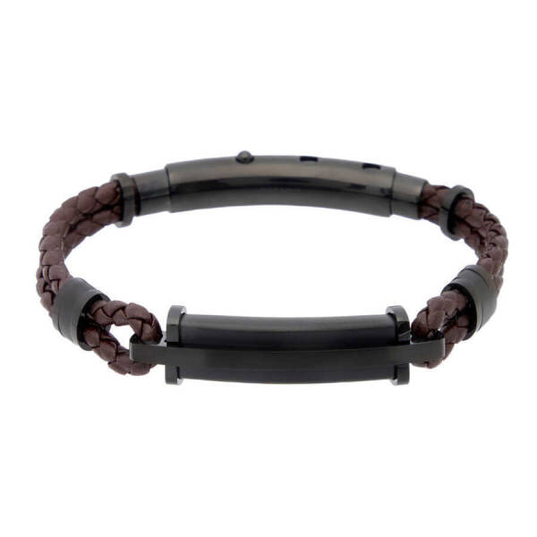 Kahverengi Deri - Çelik Erkek Bileklik - E1BLK0410322-D63 - 1