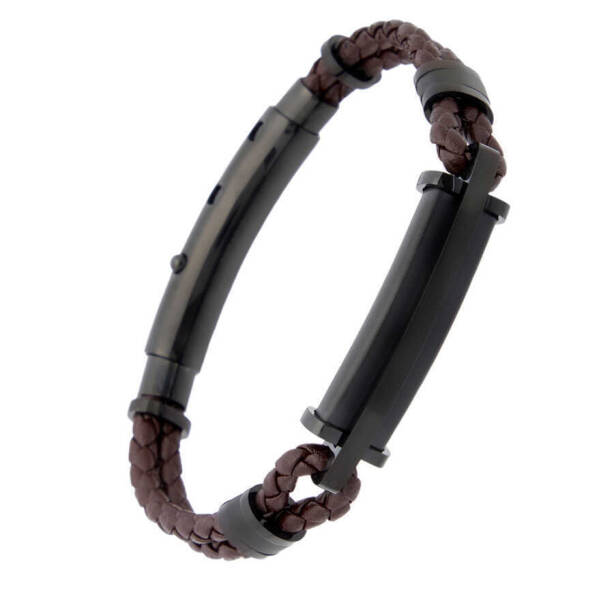 Kahverengi Deri - Çelik Erkek Bileklik - E1BLK0410322-D63 - 2