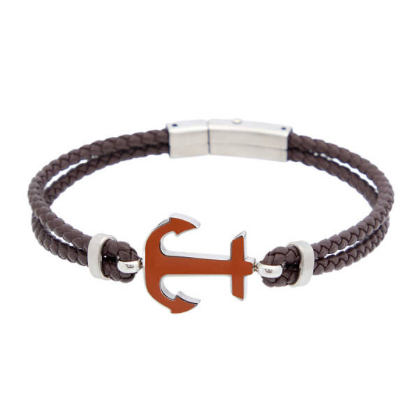 Kahverengi Deri - Çelik Erkek Bileklik - E1BLK0410323-D63 - 1