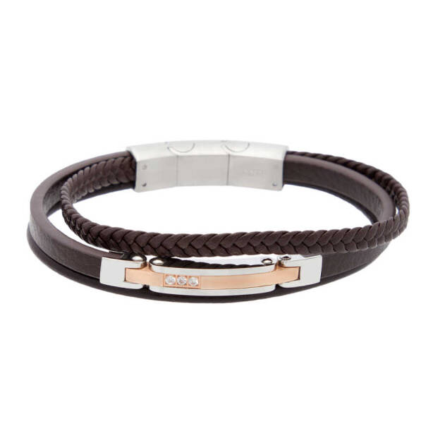 Kahverengi Deri - Çelik Erkek Bileklik - E1BLK0410329-D63 - 1