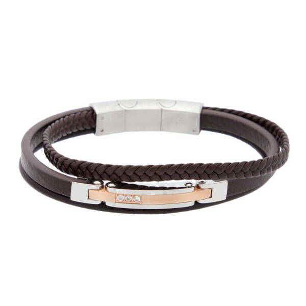 Kahverengi Deri - Çelik Erkek Bileklik - E1BLK0410329-D63 - 1