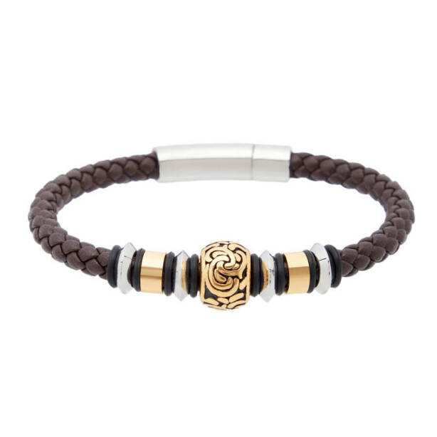 Kahverengi Deri - Çelik Erkek Bileklik - E1BLK0410332-D63 - 1