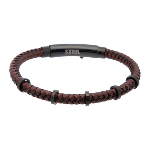 Kahverengi Deri - Çelik Erkek Bileklik - E1BLK0410339-D63 - 1