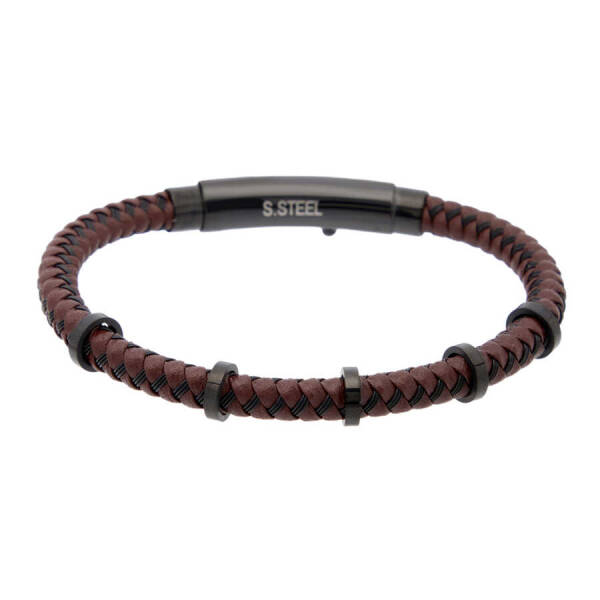 Kahverengi Deri - Çelik Erkek Bileklik - E1BLK0410339-D63 - 1