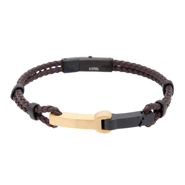 Kahverengi Deri - Çelik Erkek Bileklik - E1BLK0410342-R3D - 1