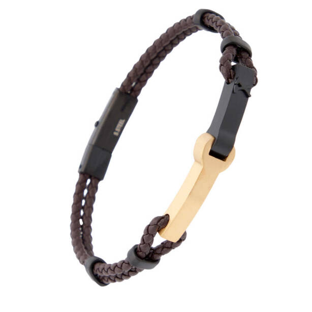 Kahverengi Deri - Çelik Erkek Bileklik - E1BLK0410342-R3D - 2