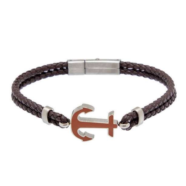 Kahverengi Deri - Çelik Erkek Bileklik - E1BLK0410415-D63 - 1